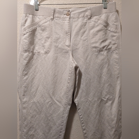 J. Jill Petite Off-White Linen Blend Pull-On Trouser Pants Comfort Essential - Picture 4 of 10